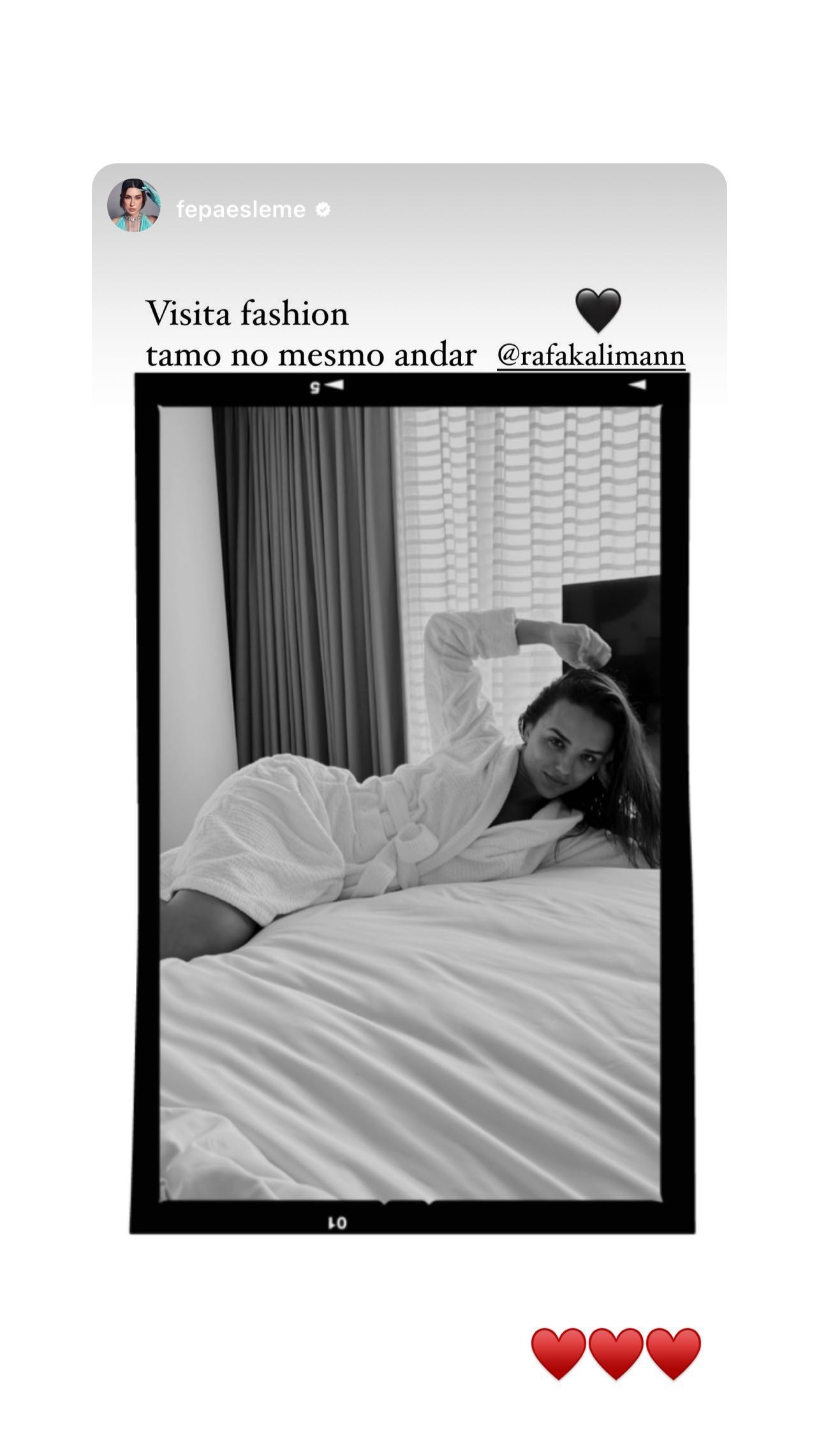 Fernanda Paes Leme mostra Rafa Kalimann de roupão em hotel e brinca (Foto: Reprodução/Instagram)