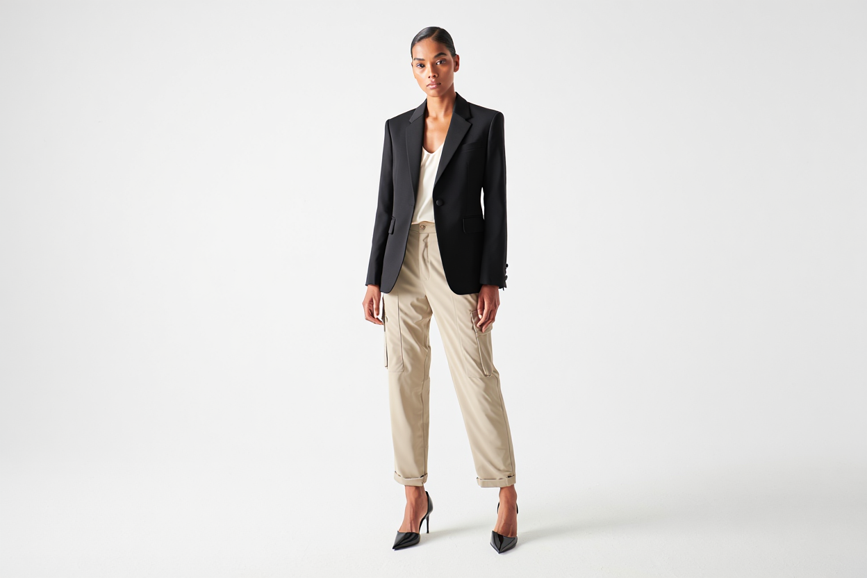 Calça Cargo: A Tendência Que Dominou as Passarelas e Vai Reinar no Street Style em 2025 - Revista ESTILO Calça Cargo com Blazer - Revista Estilo - Revistas de Moda